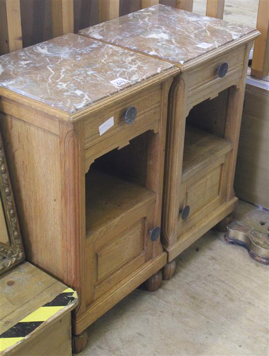 Pair of light oak marble top bedside cabinets